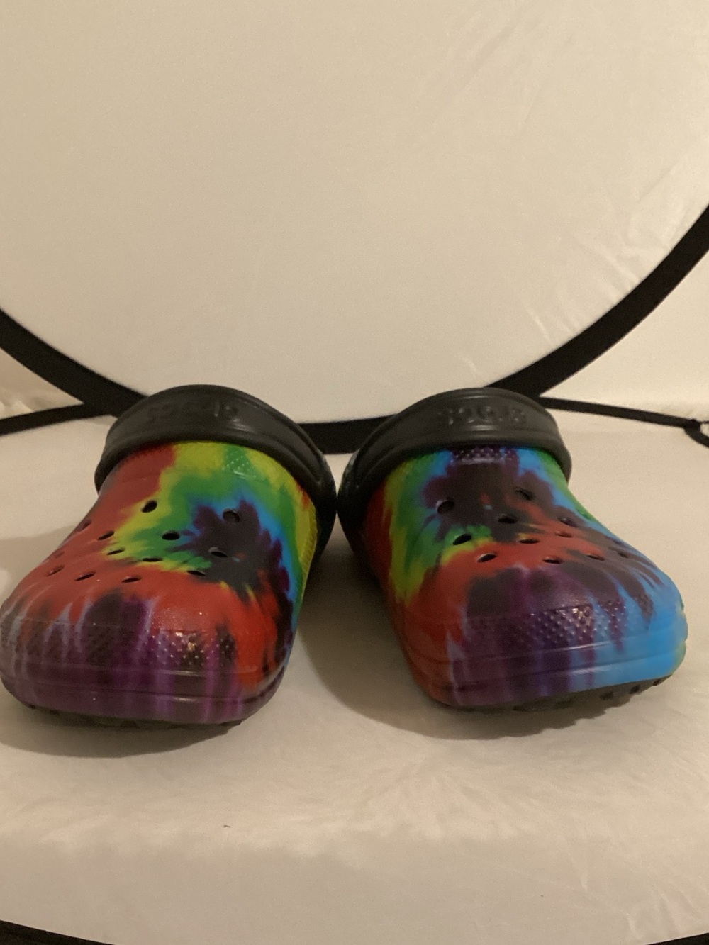 CROCS Tie-Dye Multicolor Classic Clog with Black Heel Strap